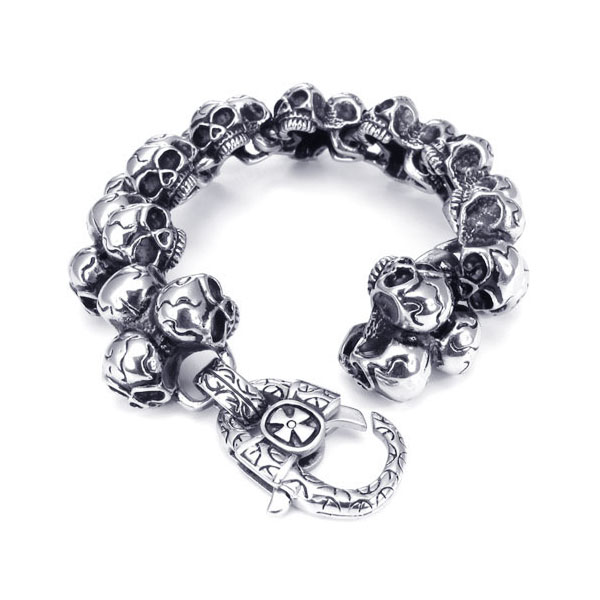 Браслет TRIPLE SKULL, 130 гр.,22 см.