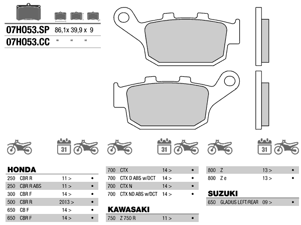 BREMBO 07HO53CC - тормозные накладки