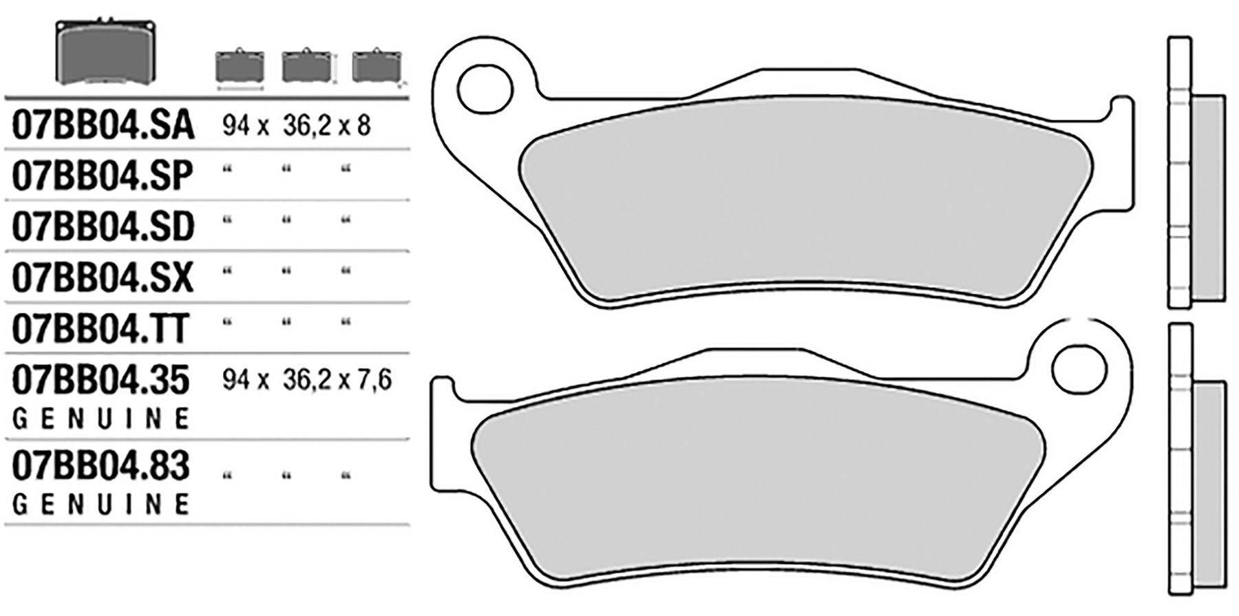 BREMBO 07BB04LA - тормозные накладки