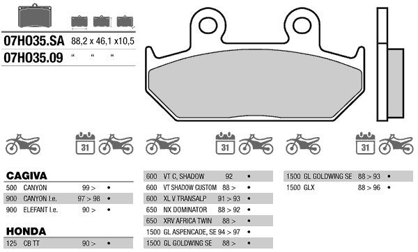 BREMBO 07HO35SA - тормозные накладки