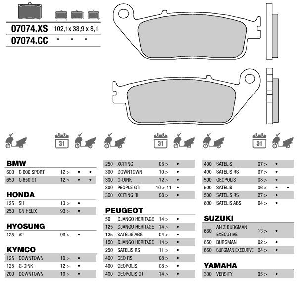 BREMBO 07074XS - тормозные накладки
