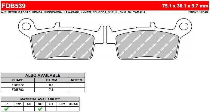 FERODO FDB539P - тормозные накладки