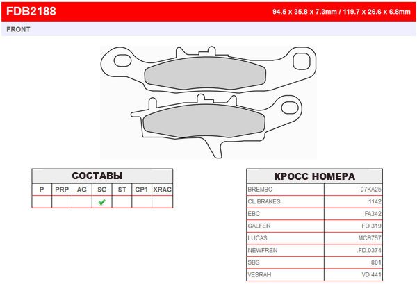 FERODO FDB2188SG - тормозные накладки