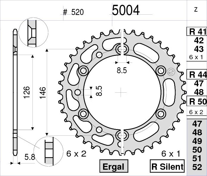 OGNIBENE 5004-R44 - звезда приводная ведомая (JTR808.44)