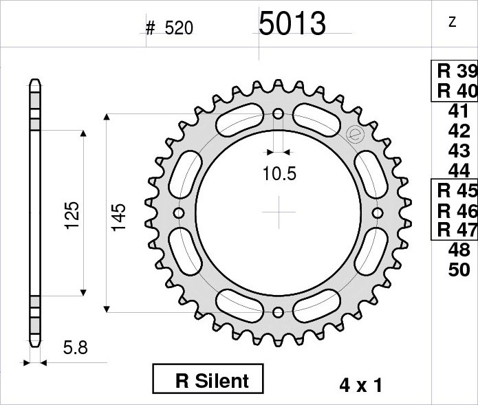 OGNIBENE 5013-R45 - звезда приводная ведомая (JTR857.45)