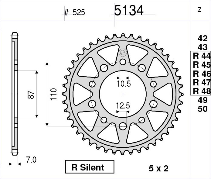 OGNIBENE 5134-R45 - звезда приводная ведомая (JTR807.45)