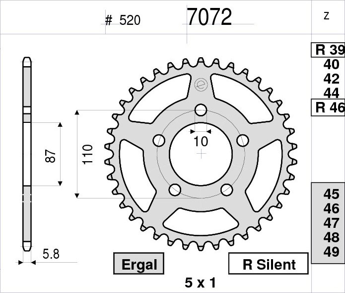 OGNIBENE 7072-R46 - звезда приводная ведомая (JTR823.46)