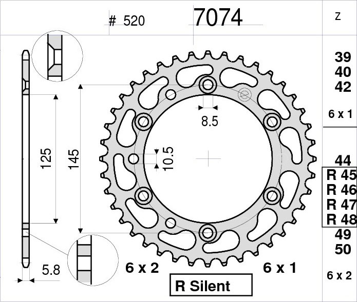 OGNIBENE 7074-R45 - звезда приводная ведомая (JTR855.45)
