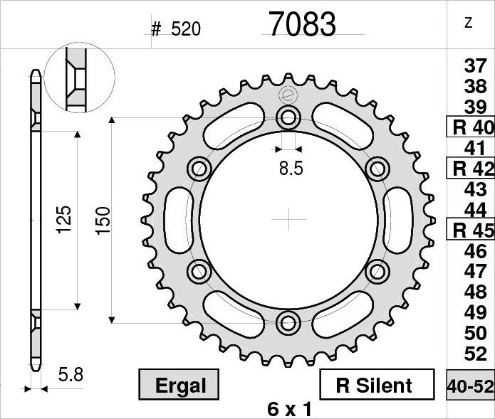 OGNIBENE 7083-Z45 - звезда приводная ведомая (JTR897.45)