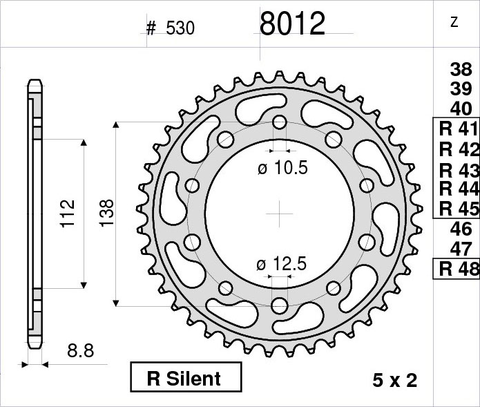 OGNIBENE 8012-R42 - звезда приводная ведомая (JTR302.42)
