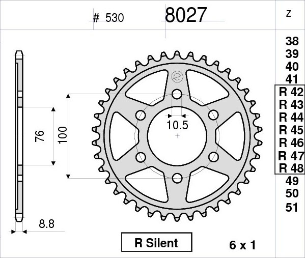 OGNIBENE 8027-R45 - звезда приводная ведомая (JTR816.45)