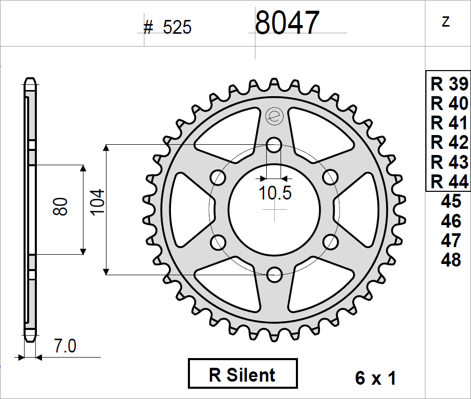 OGNIBENE 8047-R40 - звезда приводная ведомая (JTR1489.40)