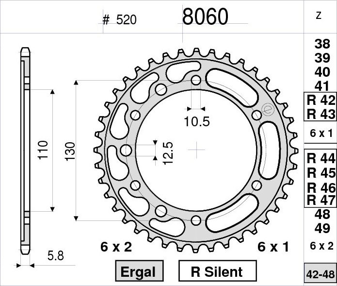OGNIBENE 8060-R44 - звезда приводная ведомая (JTR486.44)