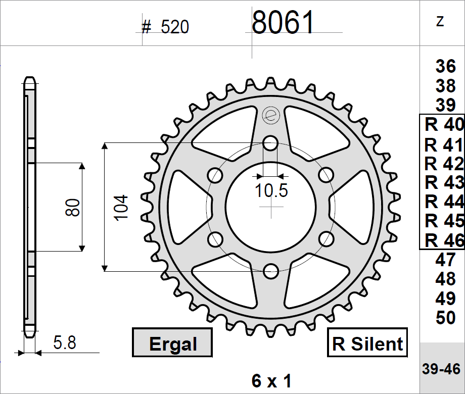 OGNIBENE 8061-R40 - звезда приводная ведомая (JTR1478.40)