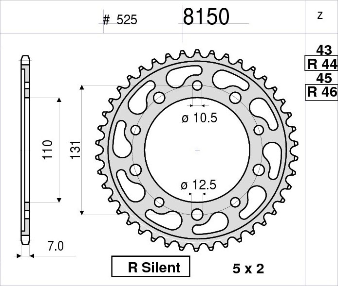 OGNIBENE 8150-R44 - звезда задняя (JTR7.44)