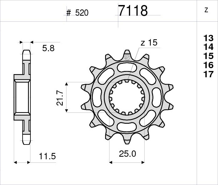 OGNIBENE 7118-Z15 - звезда приводная ведущая (JTF1902.15)