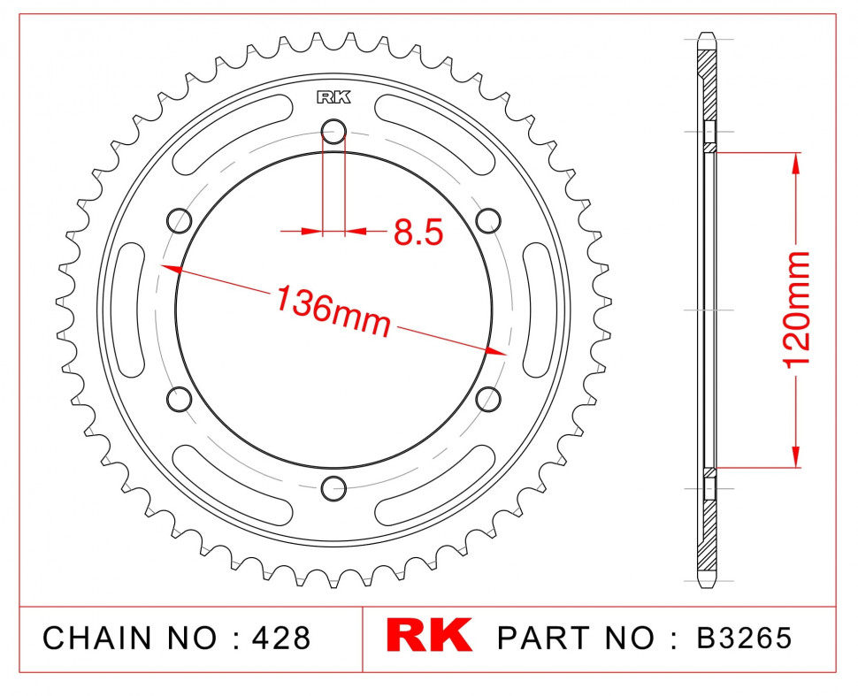 RK JAPAN B3265-55 - звезда ведомая (задняя) (JTR1847.55)