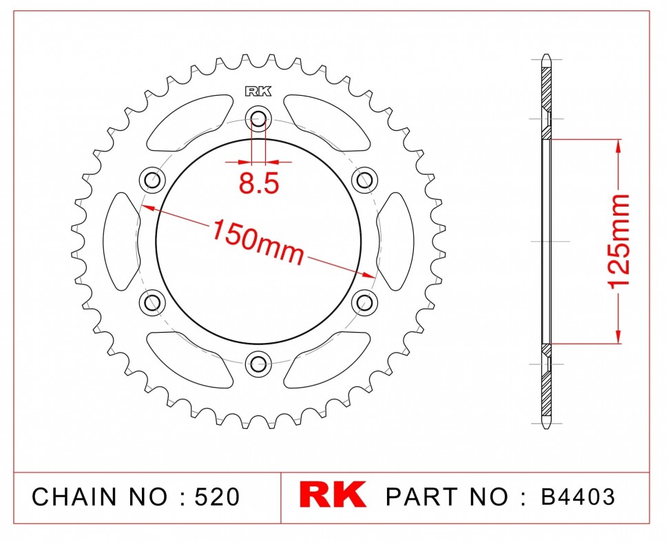 RK JAPAN B4403-50 - звезда ведомая (задняя) (JTR897.50)
