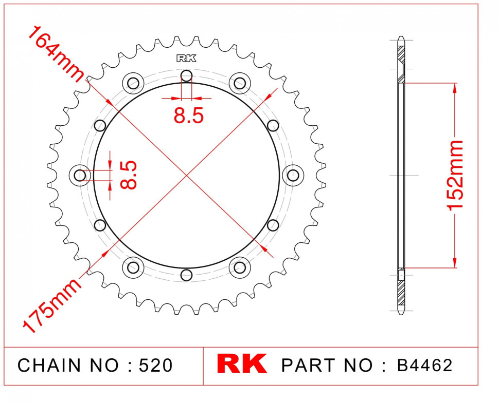 RK JAPAN B4462-50 - звезда ведомая (задняя) (JTR853.50)
